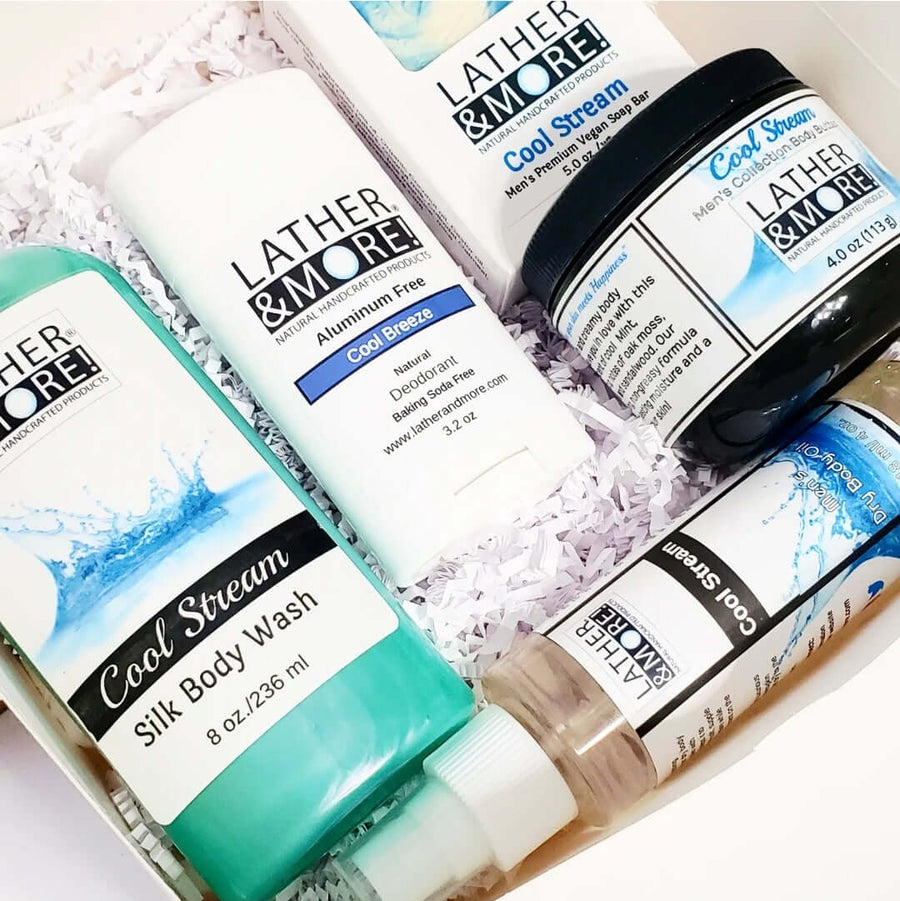 Experience the fresh scent of our Cool Stream Gift Box. Perfect for aromatherapy and revitalizing your senses.Gift box setBath & Body Gift SetsCool Stream Gift Box - Invigorating Men's ProductCool Stream Gift Box$ 64.99Lather and More!Lather and More!