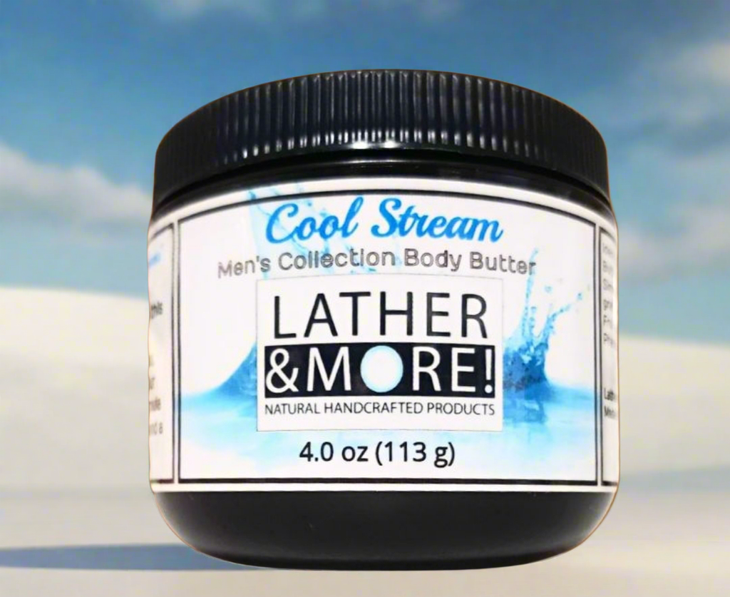 Cool Stream Men’s body butter in a black jar 