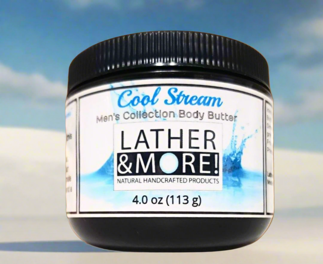 Cool Stream Men’s body butter in a black jar 