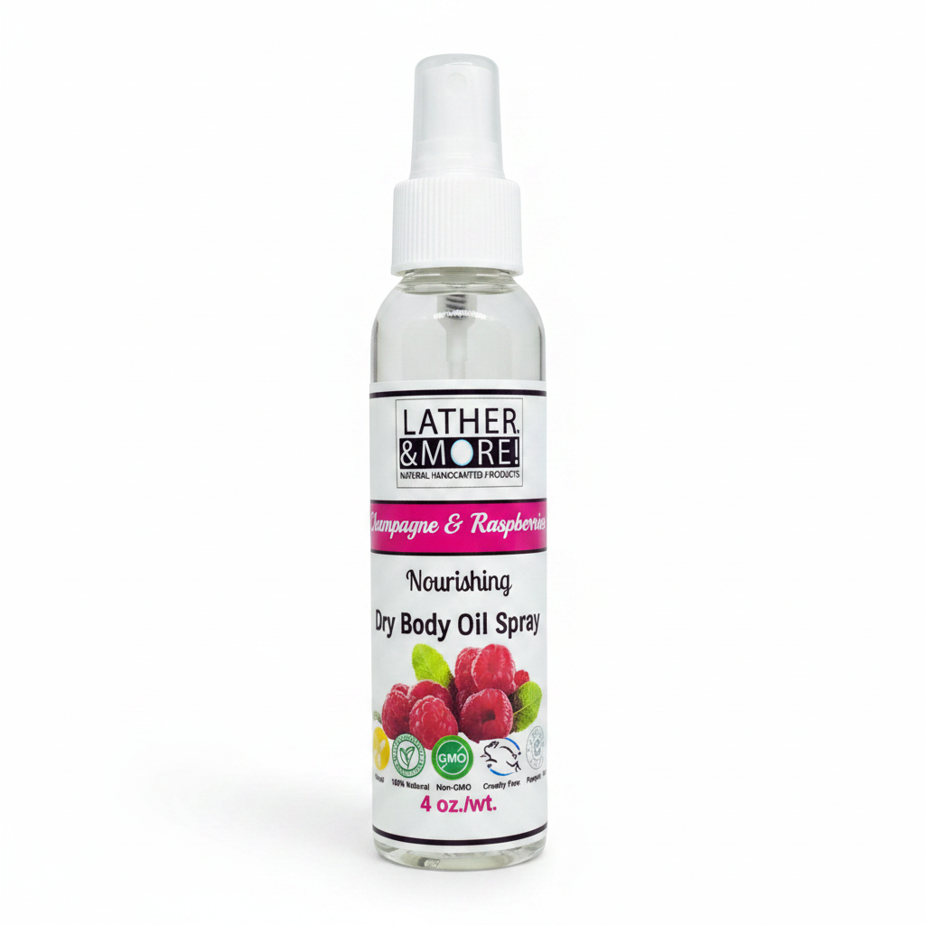 Champagne & Raspberries Dry Body Oil Spray - Professional White Background