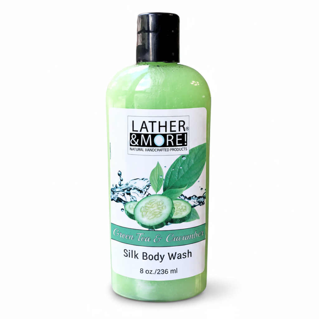 Green Tea & Cucumber Silk Body Wash - Original Label, White Background