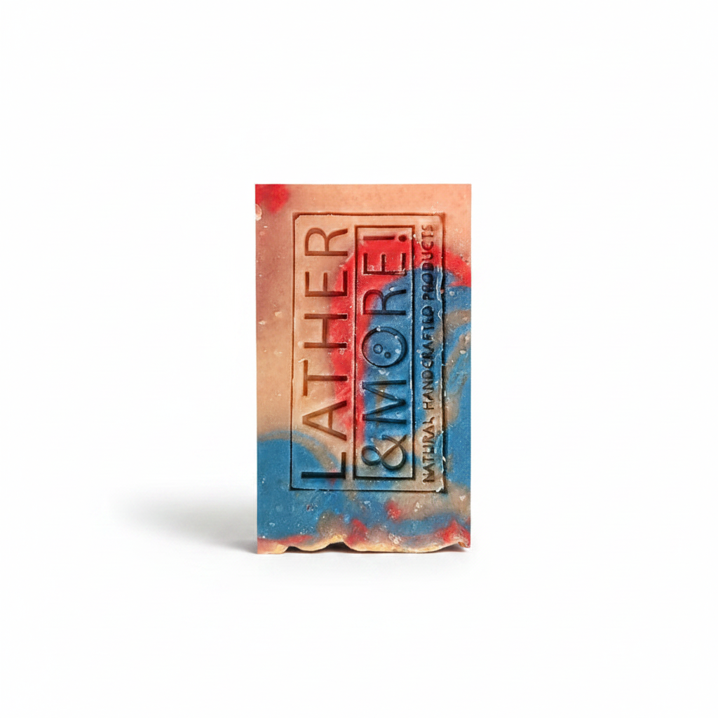 Dragon's Blood soap bar standing upright on white background