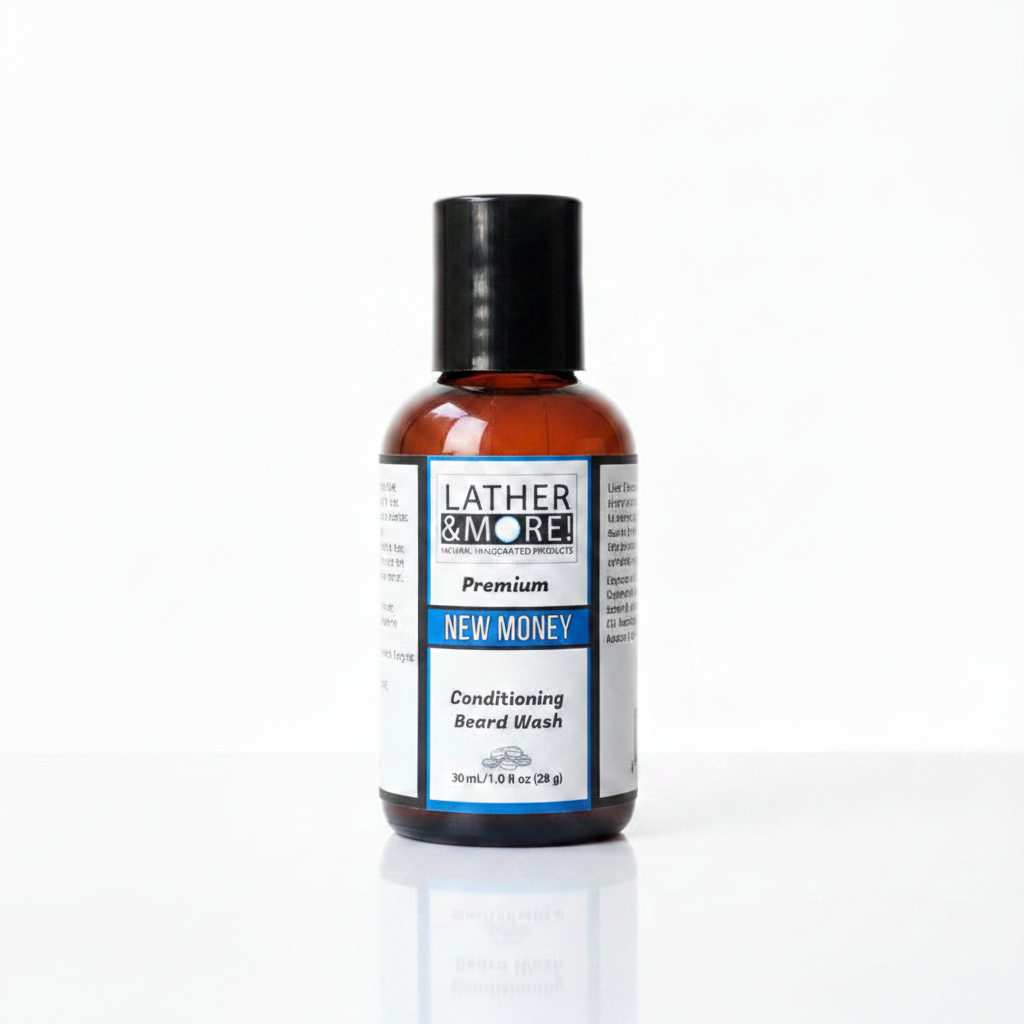 Lather and More Premium New Money Conditioning Beard Wash on white background