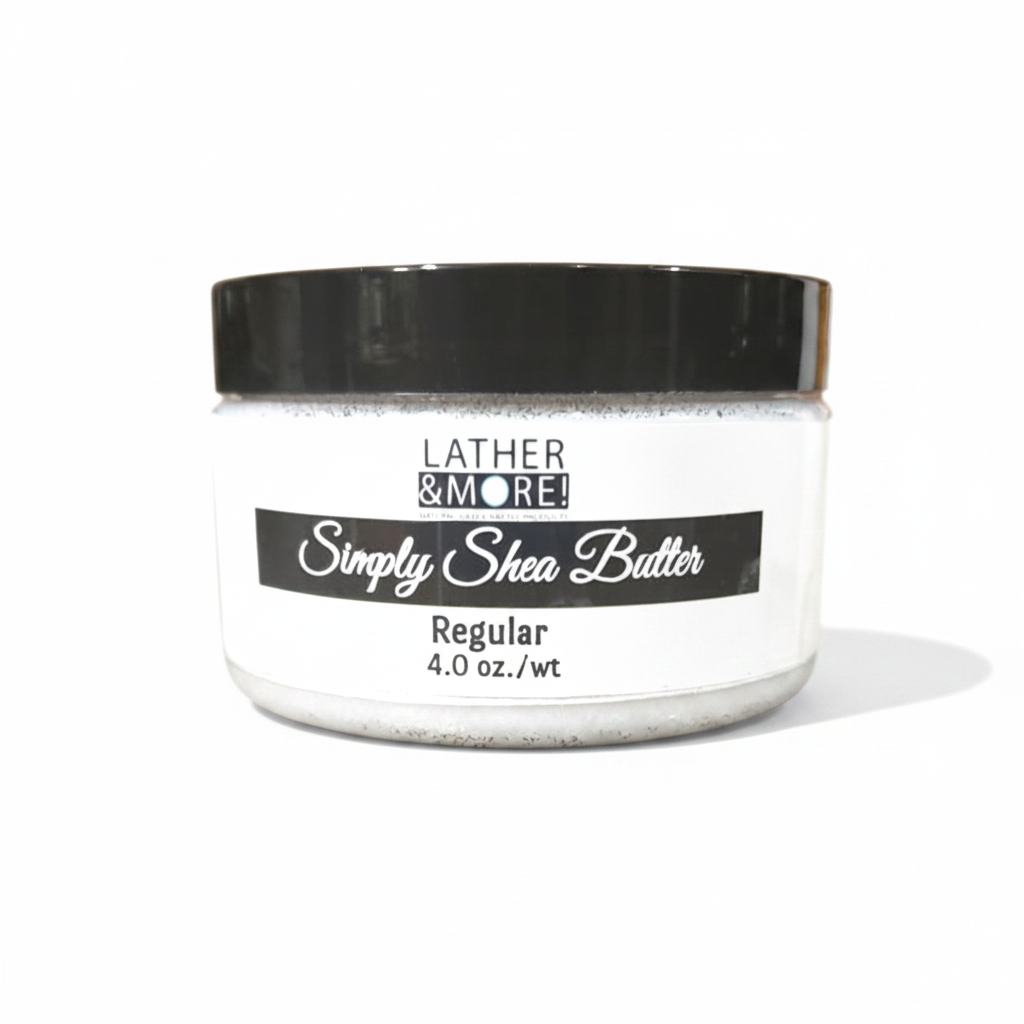 Lather and More Simply Shea Butter Regular 4oz jar on white background