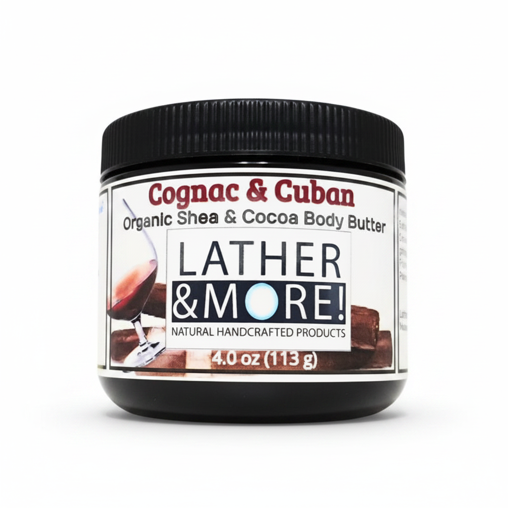 Cognac & Cuban Organic Shea & Cocoa Body Butter 4oz on white background