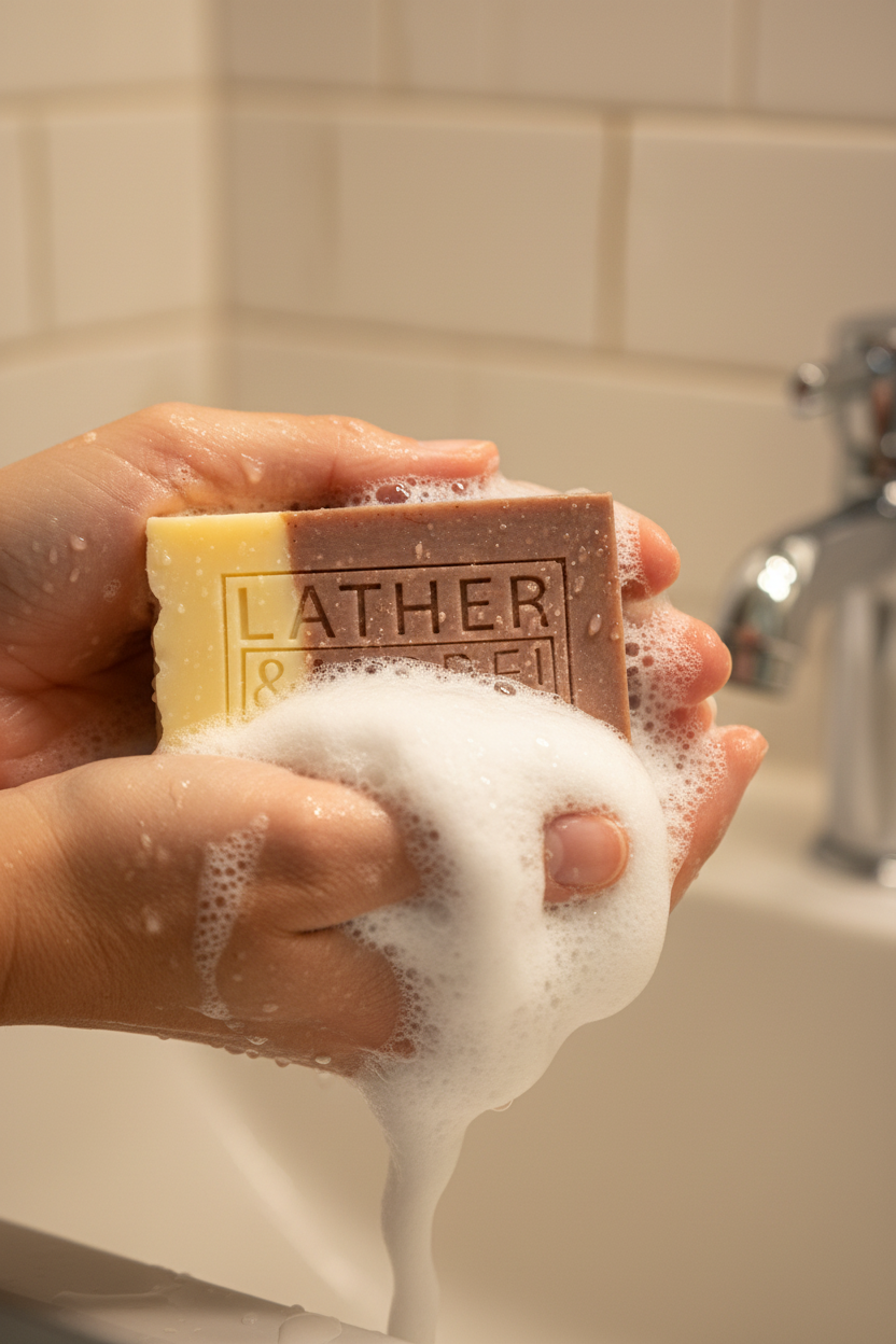 Lather and More soap bar lifestyle lather shot