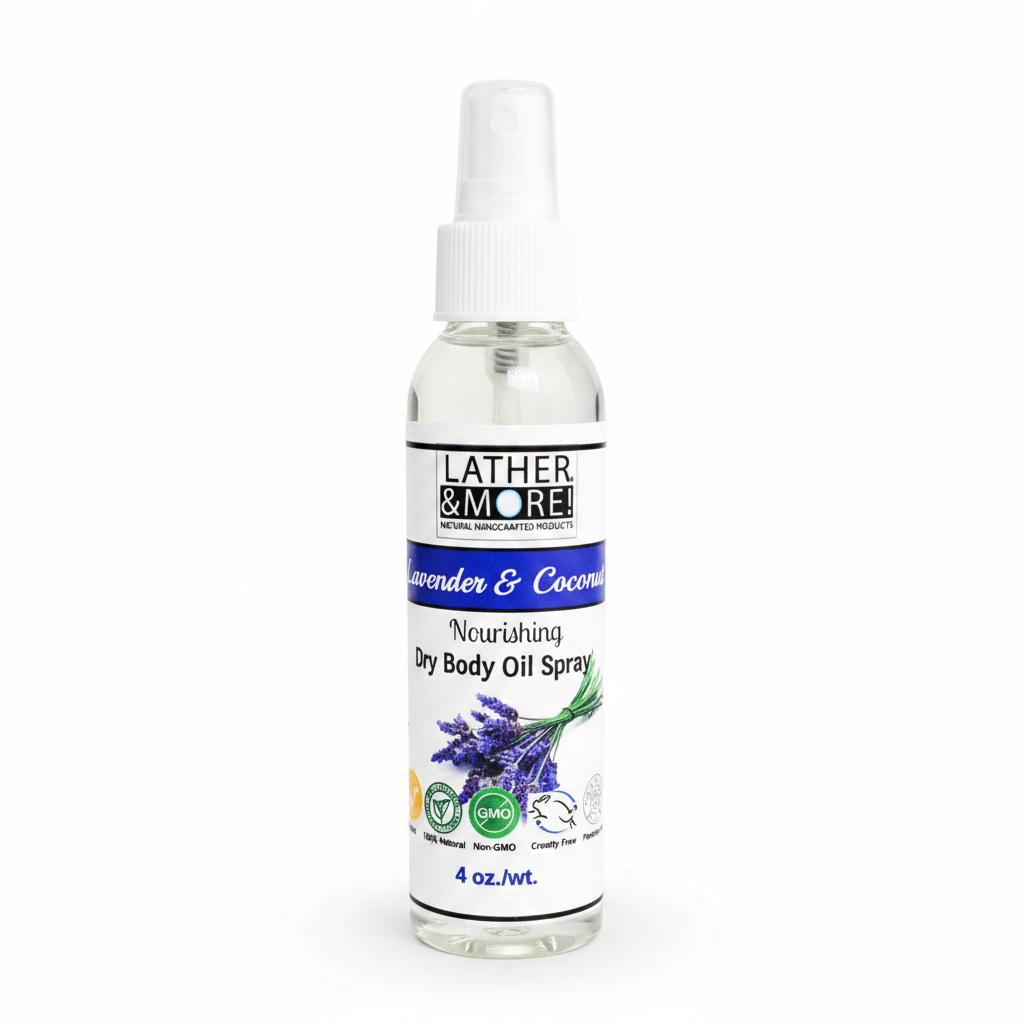 Lavender & Coconut Dry Body Oil Spray - Professional White Background