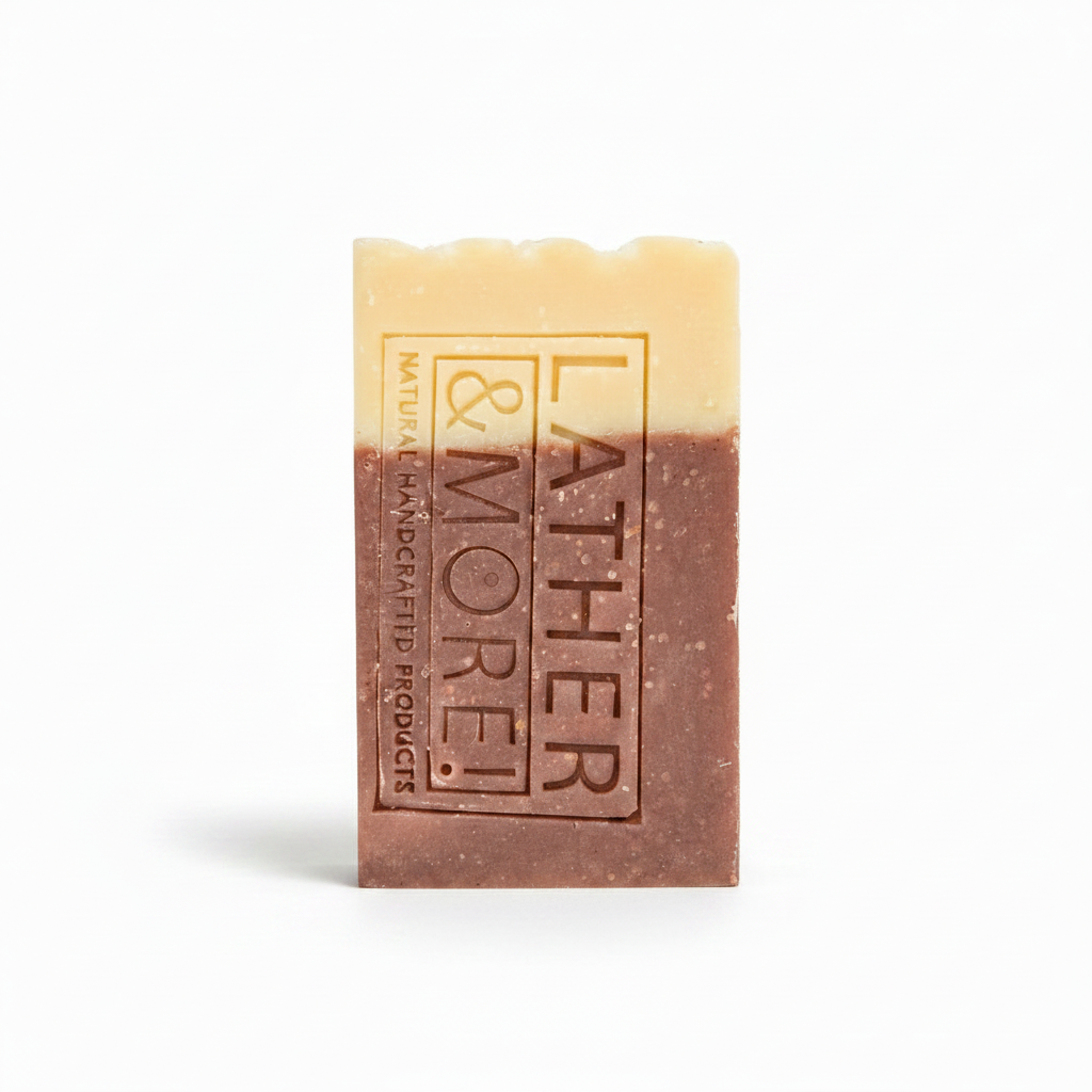 Rotated soap — beige on top, burgundy on bottom