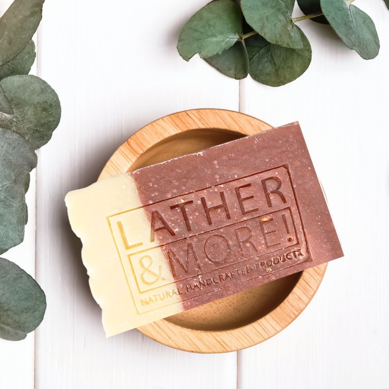 Rotated soap — beige on top, burgundy on bottom