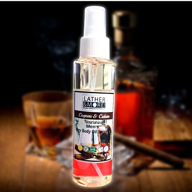 Cognac & Cuban Men's Dry Body Oil Spray - Professional White Background